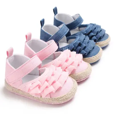 【beautywoo】 New Newborn Infant Baby Girl Summer Kids Shoes Soft Sole Crib Prewalker Toddler Anti-Slip Solid Ruffled First Walkers