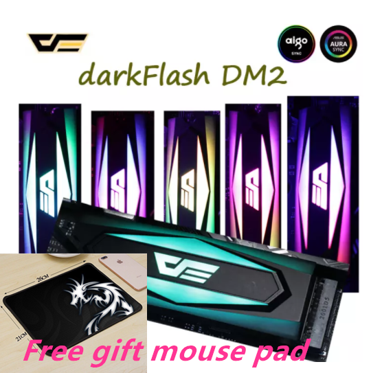 darkFlash DM2 M.2 Colorful RGB Lighting M.2 2280 SSD Heatsink Solid State Hard Disk Cooler Radiator FAN Pin Heat Thermal Dissipation Cooling Pad Ship from Bangkok free gift mouse pad