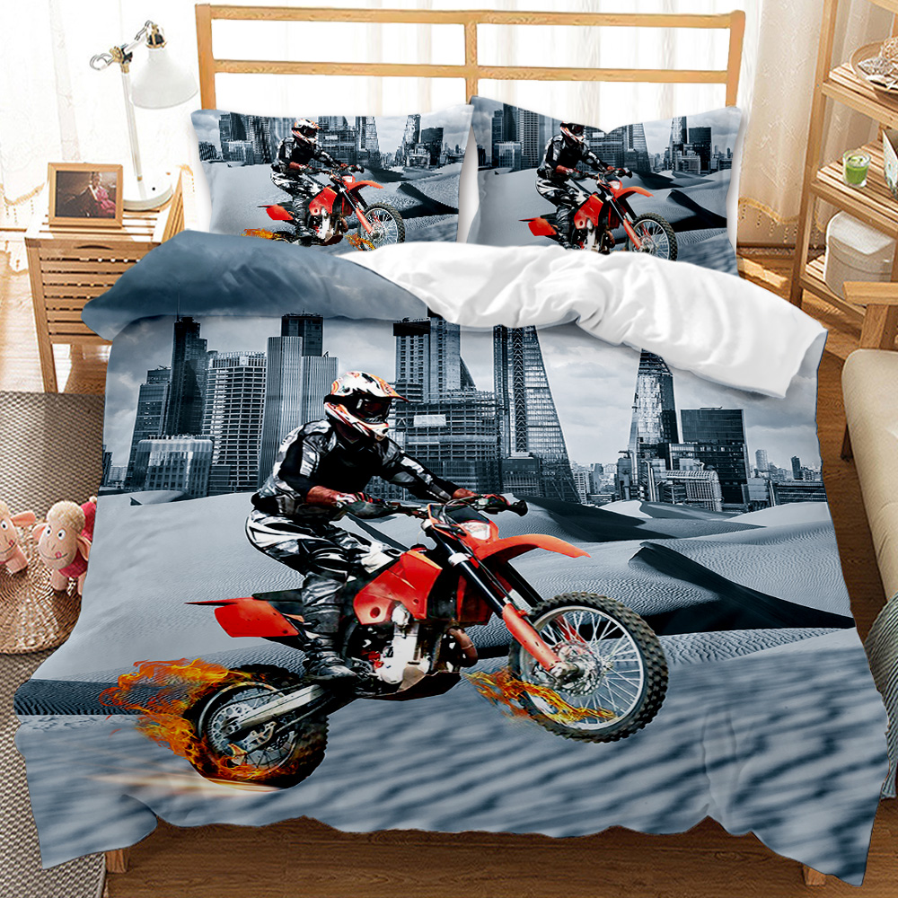 Motorbike Duvet Cover Set Motocross Rider Racing Motorcycle Dirt Bike