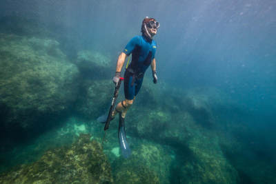 ดูภาพ Spearfishing neoprene wetsuit - SPF 100 2.5mm - Blue เพิ่มเติม Spearfishing neoprene wetsuit - SPF 100 2.5mm - Blue