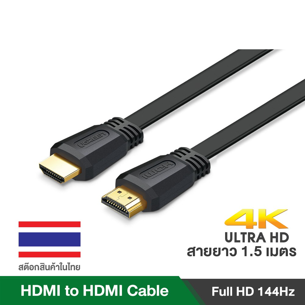 (ส่งจากไทย) UGREEN 50819 สาย HDMI to HDMI V2.0 4K HDMI Flat Cable with Ethernet, 3D,TV, Monitor, Projector