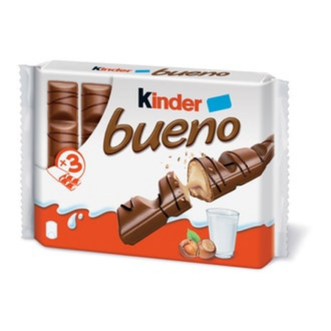 Kinder Bueno คินเดอร์ บูเอโน เวเฟอร์เคลือบช็อกโกแลต สอดไส้ครีมนมและเฮเซนัท ขนาด 129 กรัม kinder chocolate ขนมช็อคโกแลต ขนมทานเล่น ขนม