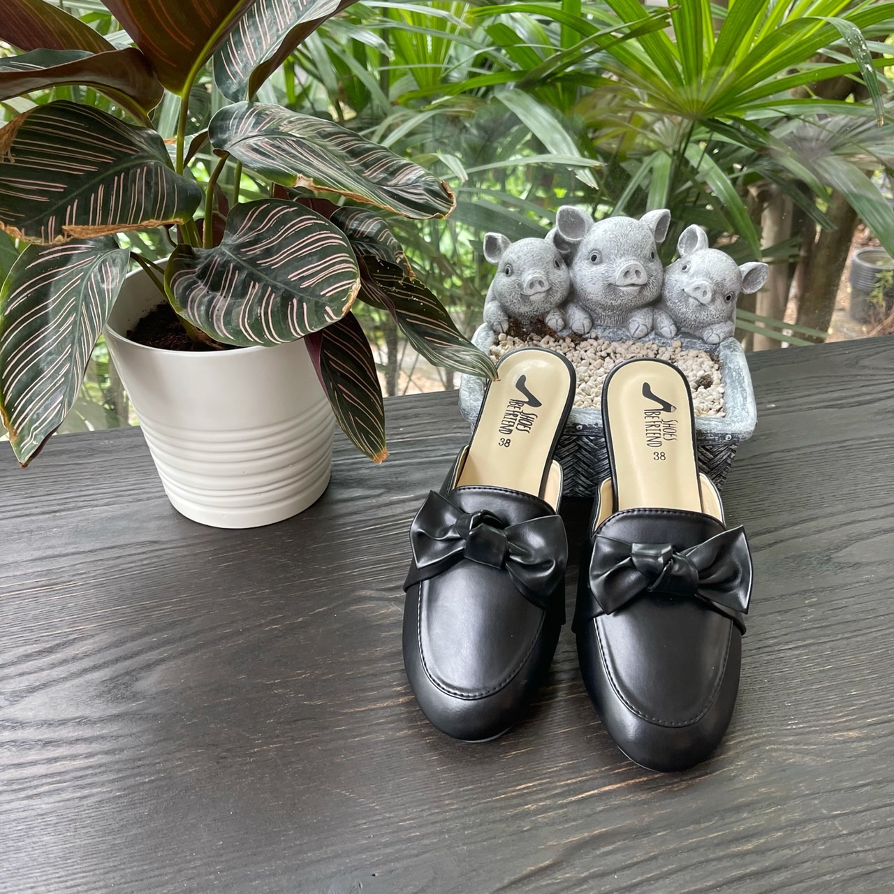 Shoes house. (โบว์หยดน้ำ)รองเท้าเปิดส้นหนังนิ่มพื้นมีหยดน้ำรับส้นเท้า