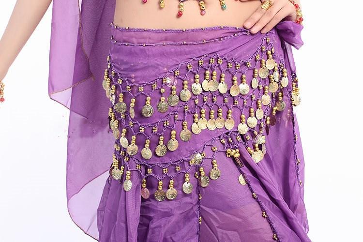 KEChc Thấm Mua Nhà Voan Bèo Đồng Tiền Vàng Múa Bụng Hông Váy Vắt Khăn (Đen)