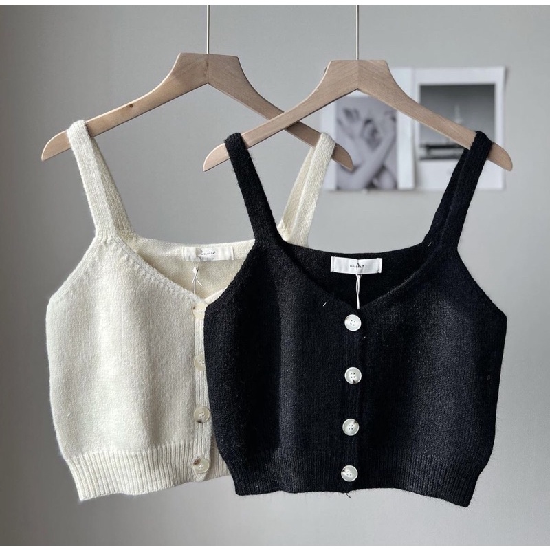 (พร้อมส่ง) เสื้อสายเดี่ยวไหมพรมมีกระดุมหน้า - Littlegirlcloth - ThaiPick