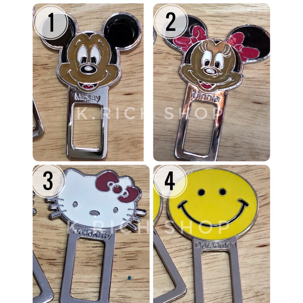【Collection】（HOT） 2 ชิ้น(1คู่) หัวเสียบเข็มขัดนิรภัย ตัวหลอกเบลท์ เพื่อตัดเสียงเตือน เหล็กทั้งชิ้น -ลายMickey -Minnie Mouse -Kitty -ยิ้ม