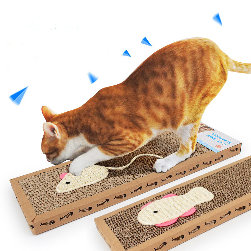 ที่ลับเล็บแมวกระดาษลูกฟูก+รูปปลา สีน้ำตาล