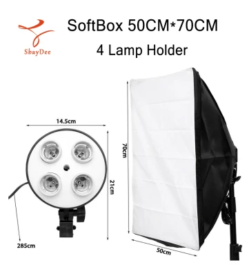 กล่องใส่ SoftBox 50 * 70 cm + 4 in 1 E27 ที่วางหัวโคมไฟ Softbox 50*70 cm + 4 in 1 E27 Socket Lamp Head Holder