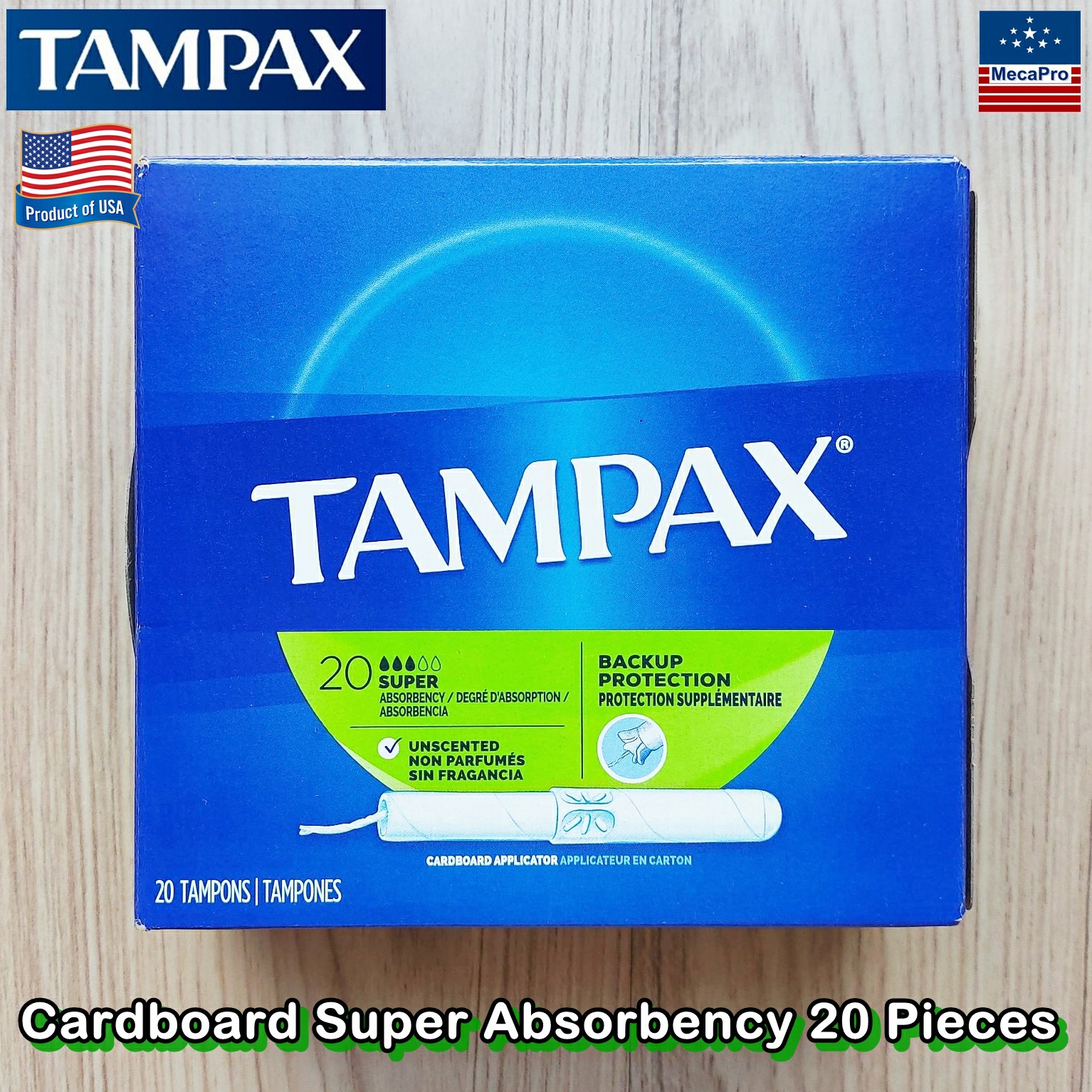 Tampax® Cardboard Applicator Tampons Super Absorbency 20 Pieces ผ้าอนามัยแบบสอด เหมาะกับวันมาปกติ-มามาก Tampon