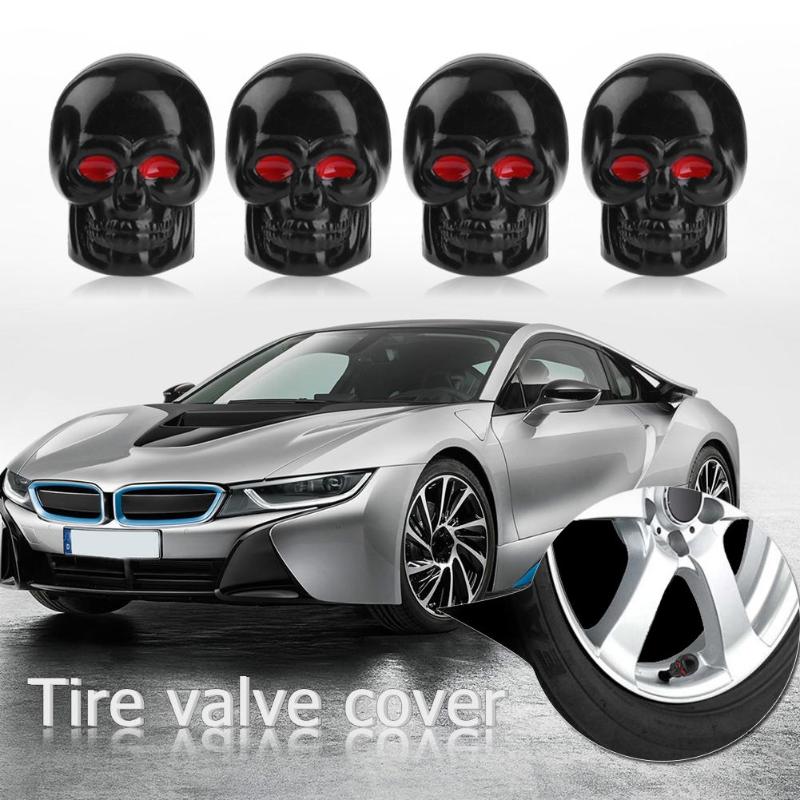 VODOOL 4Pcs Universal Skull Valve Cap Car Motorcycle Bike Wheel Tire Tyre Valve Stem Caps Dust Covers Car Styling Accessories