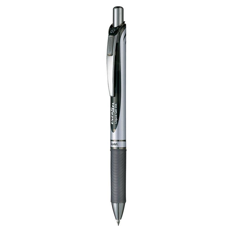Electro48 เพนเทล ปากกาหมึกเจล รุ่น Energel BL77-A ขนาด 0.7 มม. แบบกด ด้ามสีเงิน หมึกเจลสีดำ