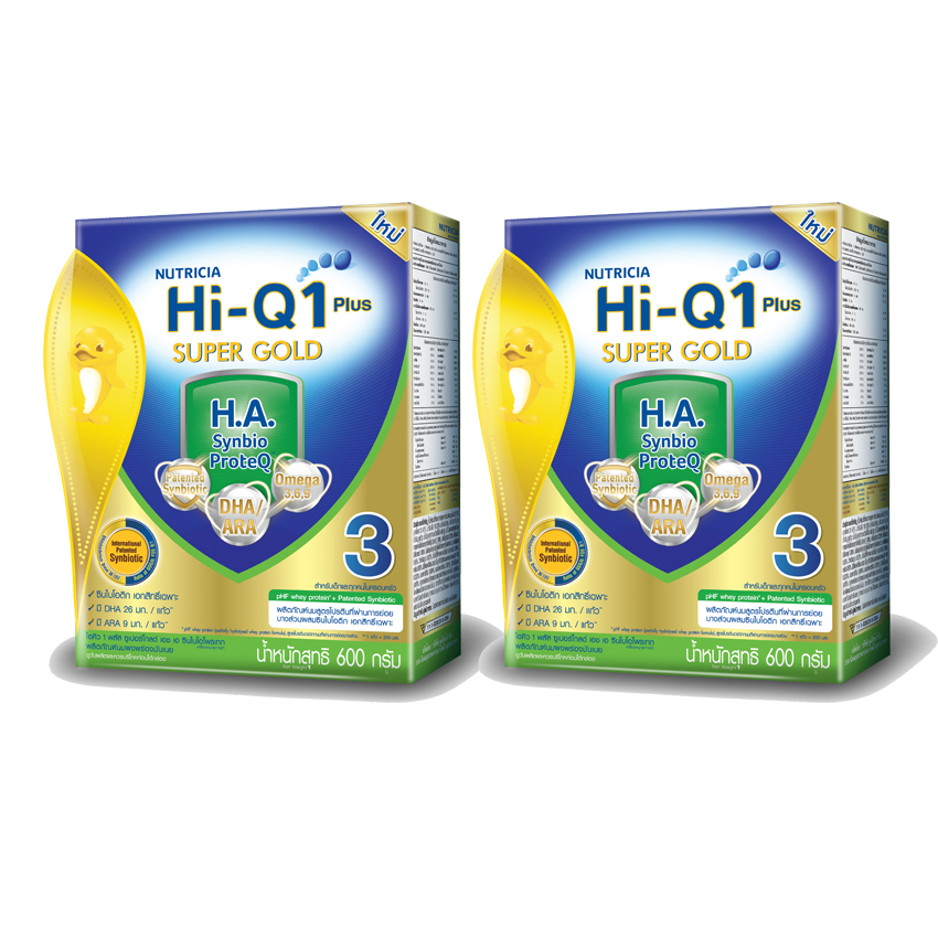 HI-Q ไฮคิว 1 พลัส นมผงสำหรับทารกช่วงวัยที่ 3 ซูเปอร์โกลด์ เอชเอ ซินไบโอโพรเทค 600 กรัม (แพ็ค 2 กล่อง)