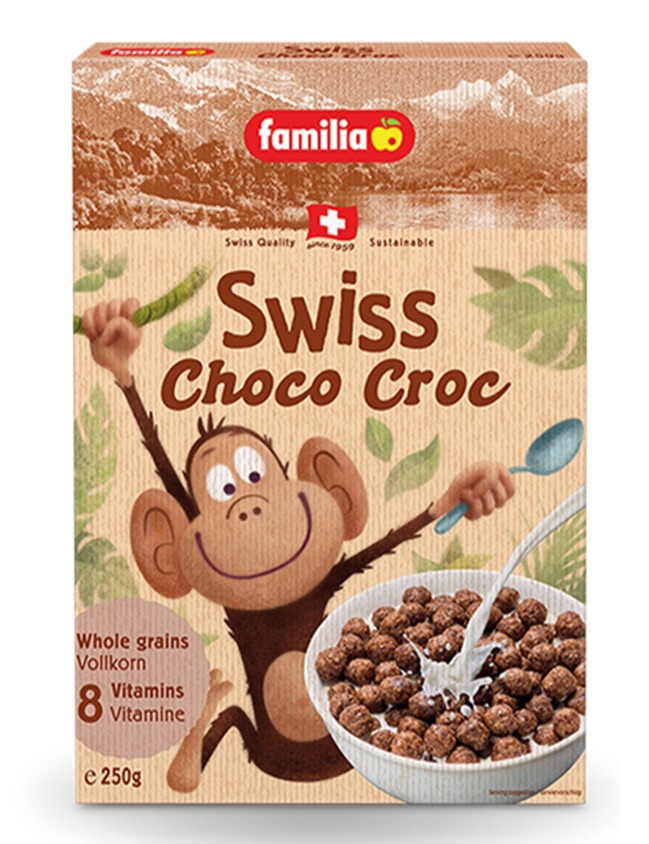 Familia Swiss Choco Croc Cereal แฟมิเลีย สวิส ช็อคโก คร็อค ธัญพืชอบกรอบรสช็อกโกแลต ซีเรียล 250g.