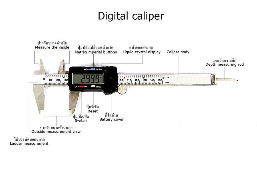 เครื่องมือวัดขนาด ยาว 15 mm. (6 นิ้ว) เวอร์เนียร์คาลิเปอร์ (VERNIER) เครื่องมือวัด ที่แบ่งตามการวัด เฉพาะที่ต้องการ