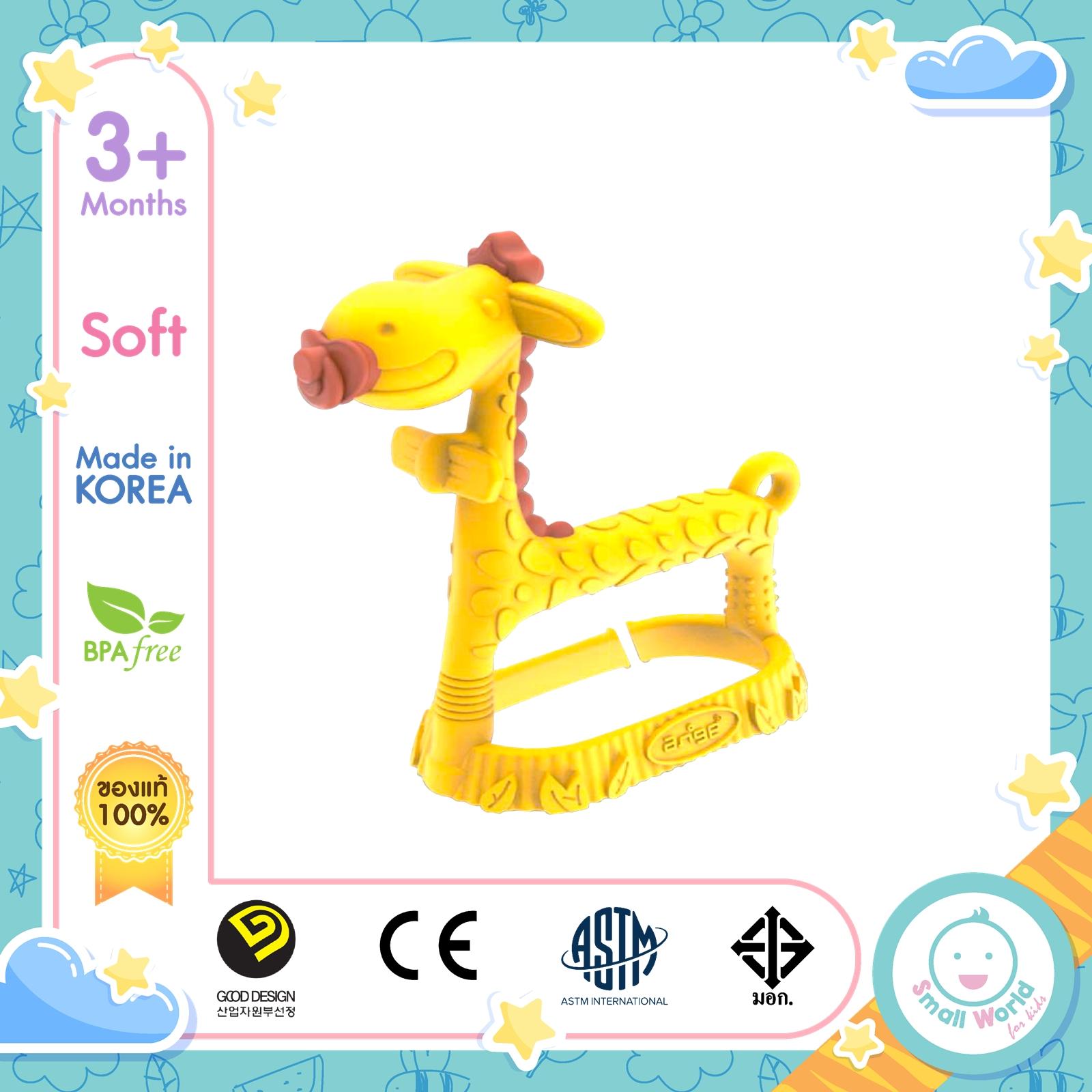 Ange อังจู ของเล่นเสริมพัฒนาการ สำหรับเด็กวัย 3 เดือน ยางกัดคล้องมือยีราฟแบบ 3D (3D Giraffe Bracelet Teether)ของแท้ มอก.