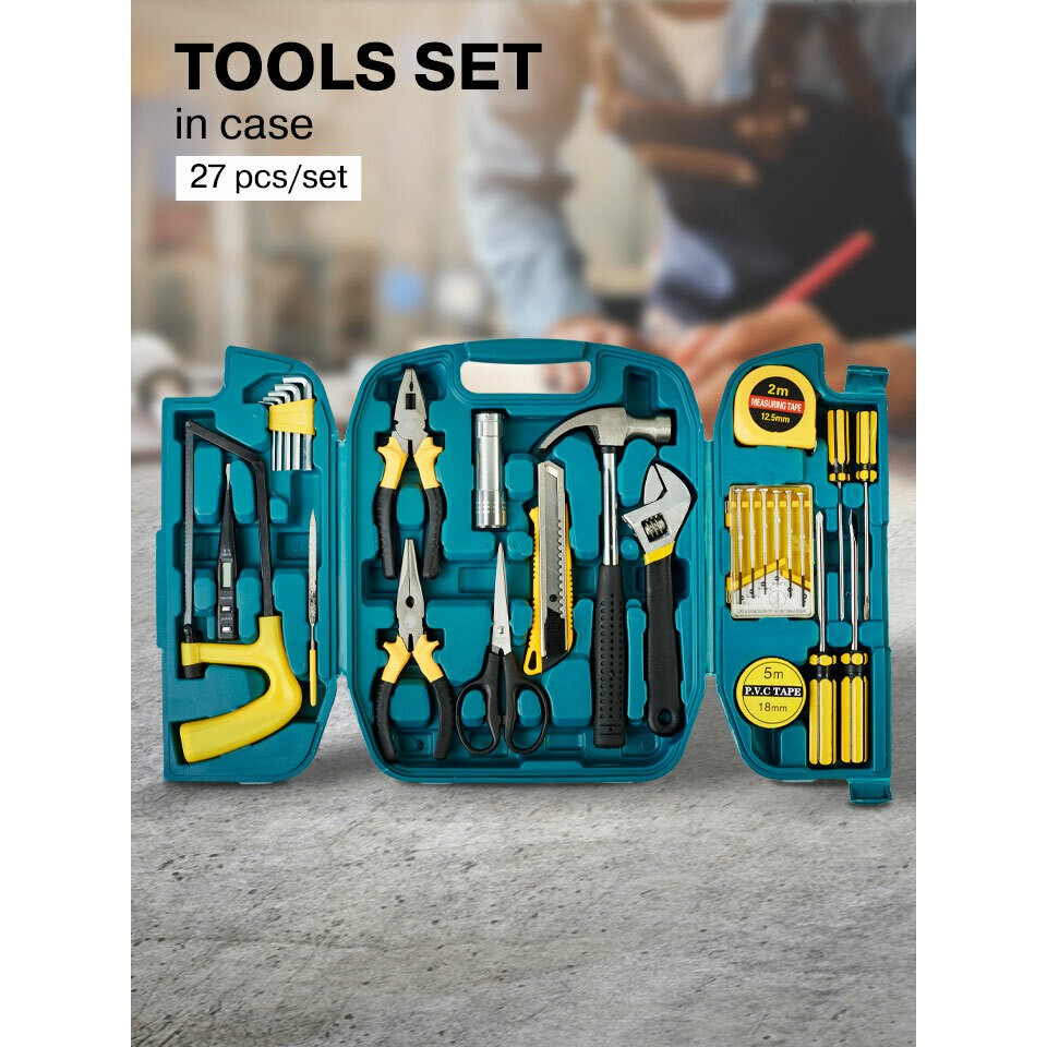 ส่งฟรี ชุดเครื่องมือช่างพกพา เซ็ต 27 ชิ้น Tools Set in Case 27 pcs เก็บเงินปลายทาง