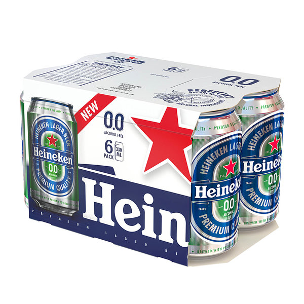 ไฮเนเก้น 0.0 เบียร์ไม่มีแอลกอฮฮล์ แบบกระป๋อง 330 มล. แพ็ค 6 ขวด
