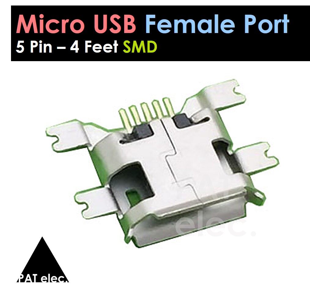 อะไหล่ พอร์ต ขั้วต่อ Micro USB USB 2.0 Female 4 Feet 5 pin Port Jack Tail Socket Electric Terminals