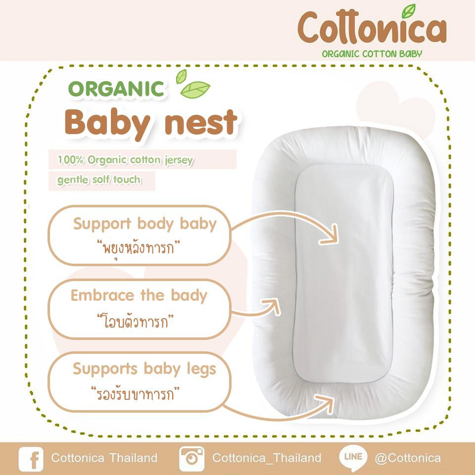 Cottonica Babynest Cushion ที่นอนอ้อมกอด อบอุ่นเหมือนอยู่ในท้องแม่ ที่นอนเด็ก เบาะนอนเด็ก ลดอาการโคลิคได้ถึง 80% ที่นอนเด็กอนาล