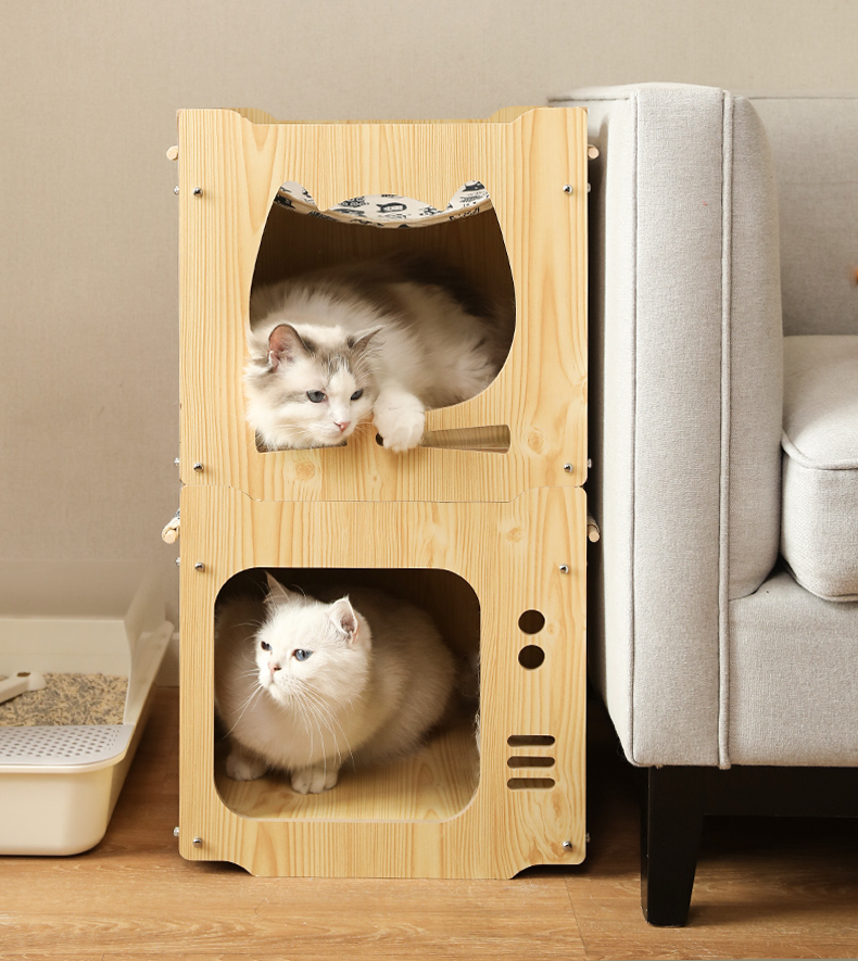 กล่องไม้แมวไร้เสี้ยน งานไม้แท้ทั้งตัว กล่องแมว บ้านแมว Cat Box กล่องแมวติดผนัง บ้านแมวที่วางซ้อนกันได้