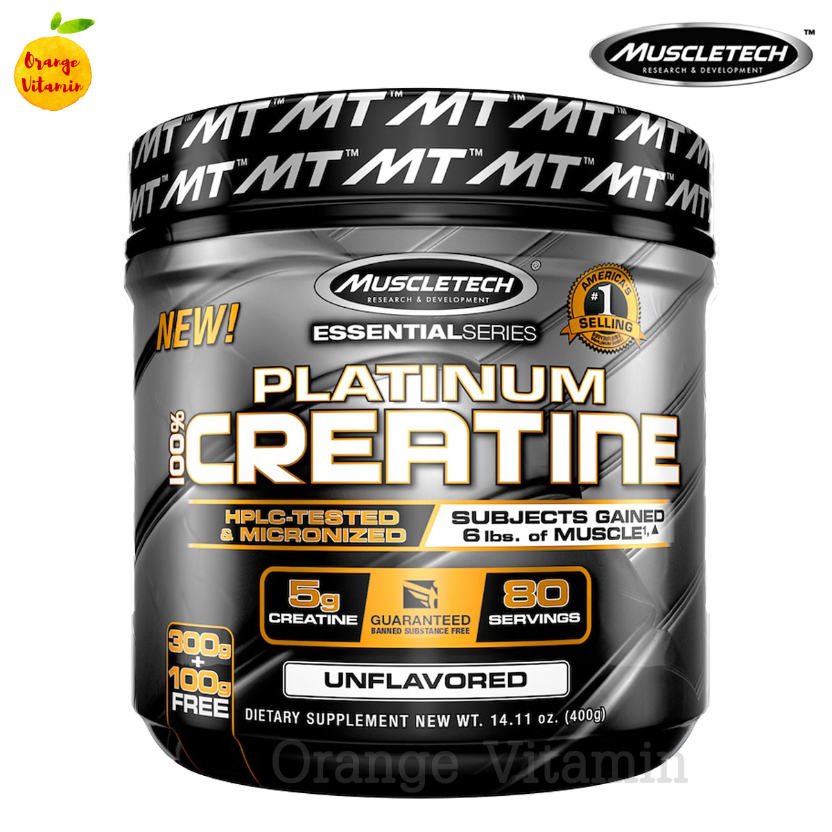 ครีเอทีน Muscletech, Essential Series, Platinum 100% Creatine, Unflavored, 14.11 oz (400 g)