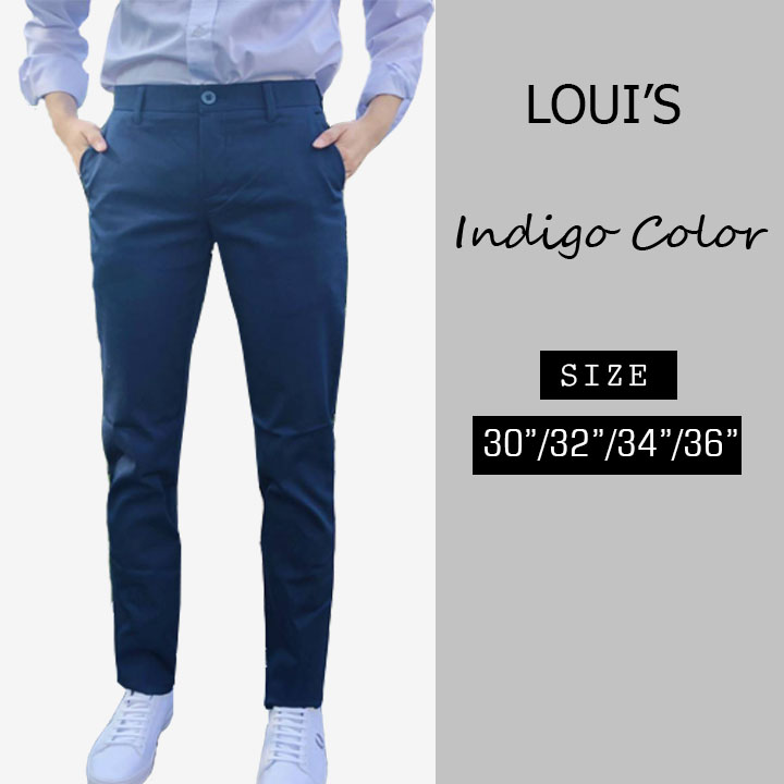 LOUI'S กางเกงแสลคผู้ชาย กางเกงสไตล์เกาหลี กางเกงใส่ทำงาน สีฟ้าหม่น