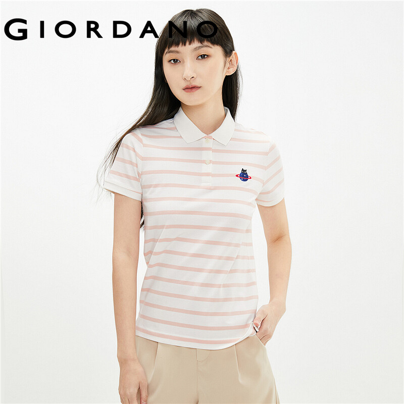 Giordano Women POLO แขนสั้นผ้ายืดปักลายคิตตี้ Free Shipping 13311003