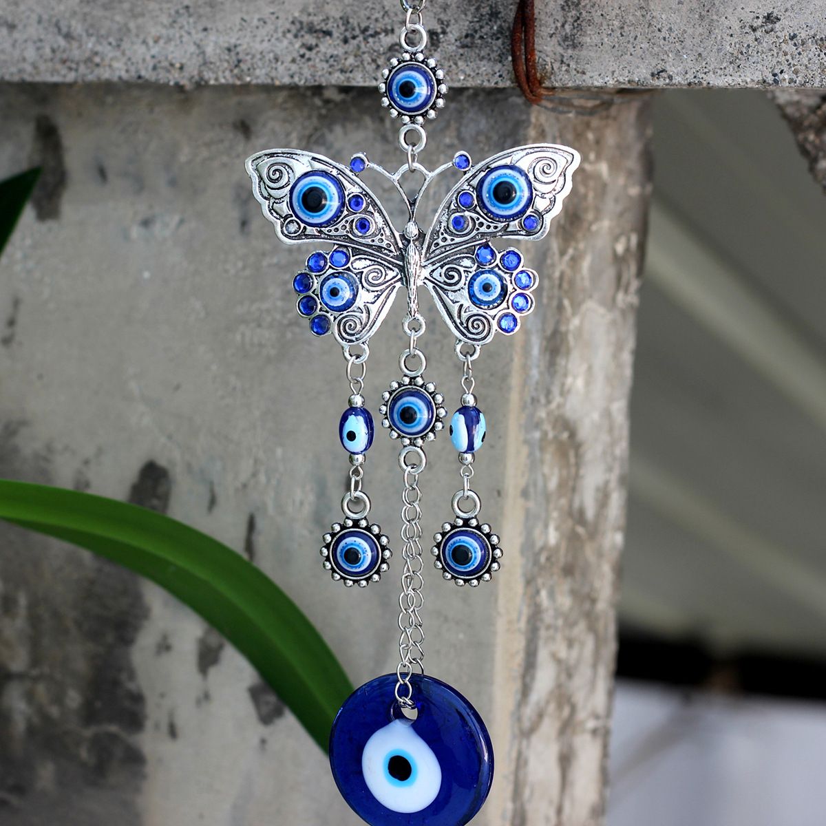 Car Pendant Rear View Mirror Butterfly Hanging Ornament Evil Eye Navy Blue 