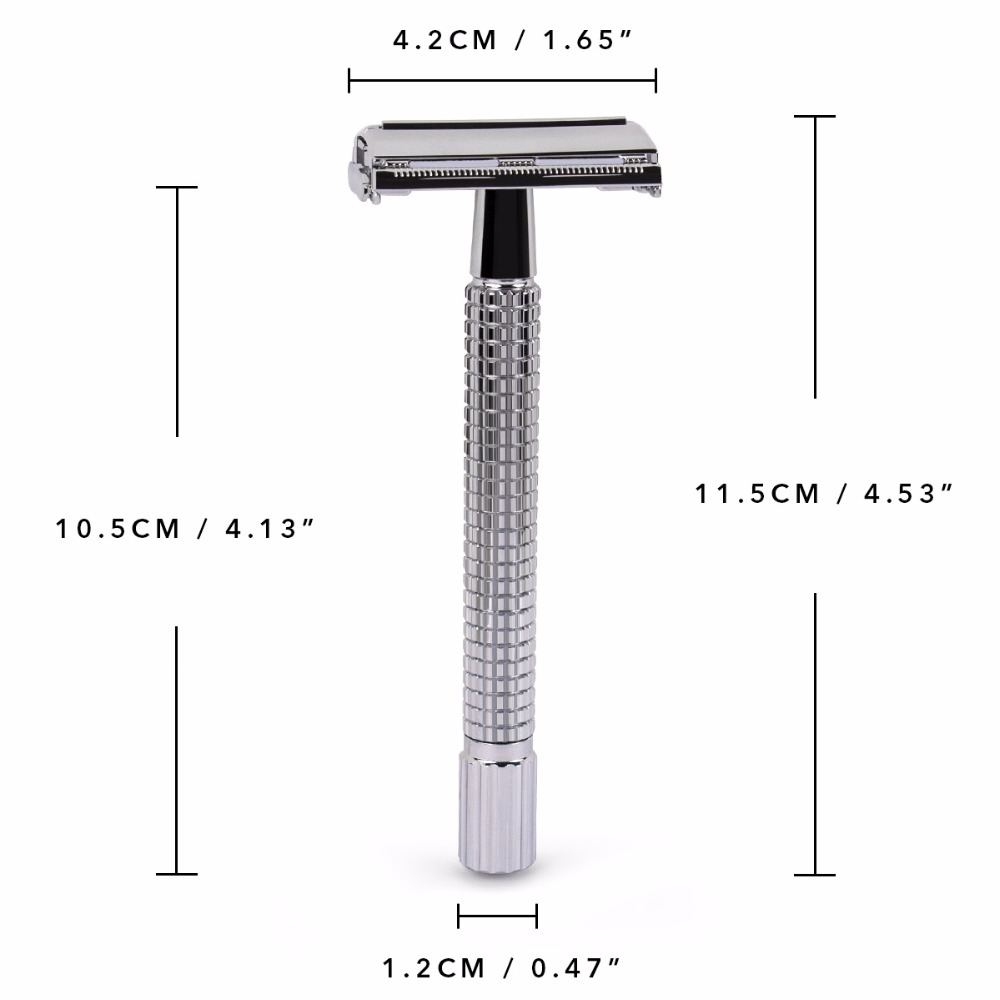 Qshave Double Edge Safety Razor Long Handle Butterfly Open Classic Safety Razor silver color 1