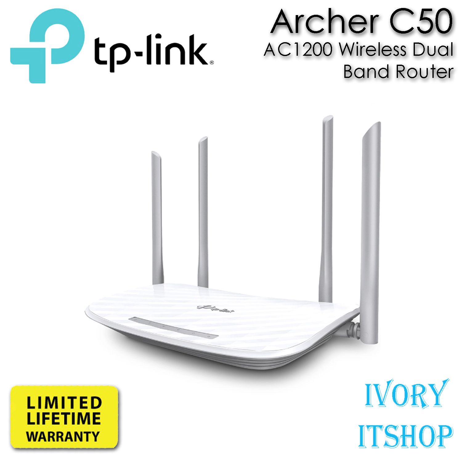 Archer C50 เราเตอร์ปล่อย Wi-Fi ใช้กับอินเตอร์เน็ตไฟเบอร์ เคเบิ้ล FTTx (AC1200 Wireless Dual Band Router)/ivoryitshop