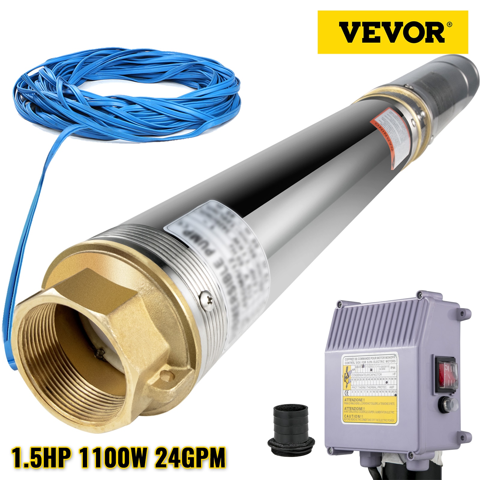 Vevor 15hp Deep Well Pump 110v 1100w Submersible Pump 335ft Head 24gpm