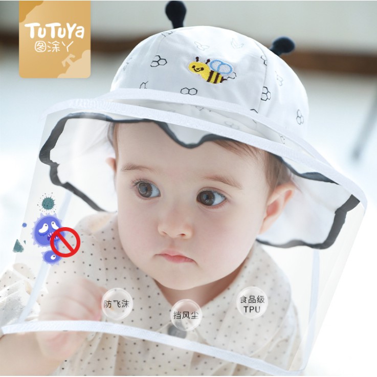 หมวกเด็กทารก พร้อมแผ่นพลาสติก กันละอองน้ำลาย แรกเกิด - 1.5 ขวบ