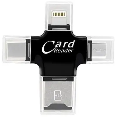4 in1 OTG card reader,TF, การ์ดรีดเดอร์ Lightning 8-pin, Micro USB, Type-C Smart Card Reader with Micro USB Charge