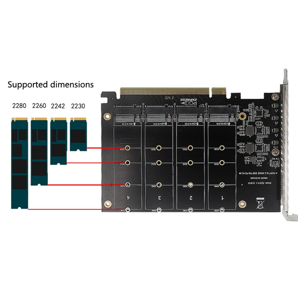 4-Disk NVME RAID PCI-E X16 Dapter Card Array Expansion Card Support M. 2 NVME Protocol SSD M.2 PCI-E Equipment