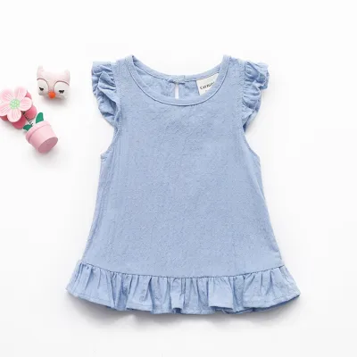Shirt Sando Tee For Kids Baby Kids Girl Fly Sleeve Ruffle Solid Color Cotton Tops Blouse Clothes