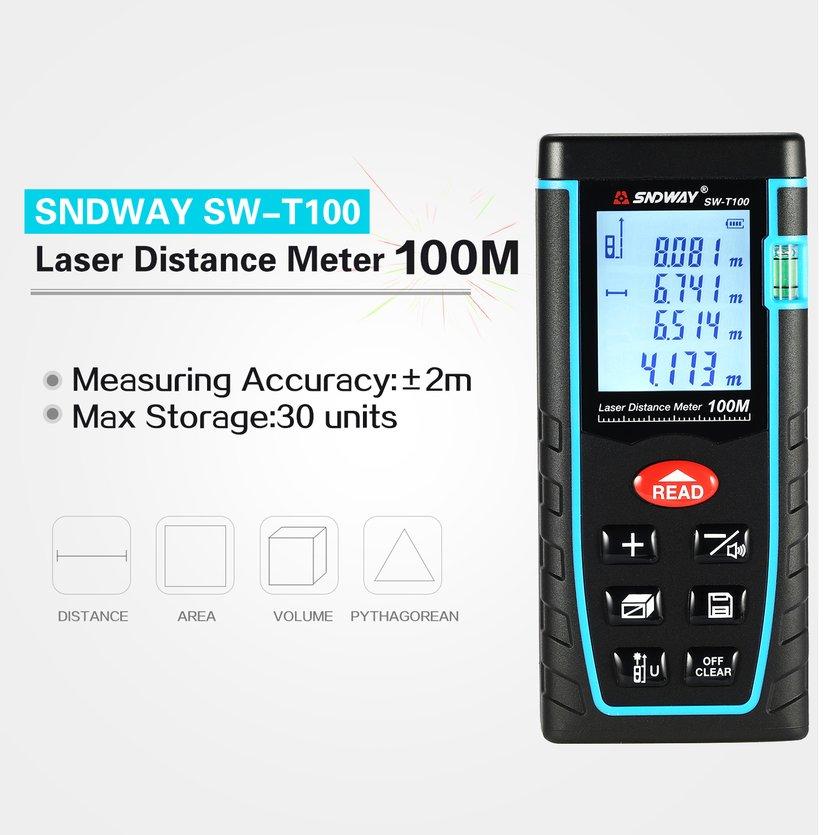(ขายดีที่สุด) sndway 100 เมตร SW-T100 มือถือเลเซอร์วัดระยะทางช่วง Finder trena เลเซอร์เรนจ์ไฟเลเซอร์เทปวัดระยะทางเครื่องมือ