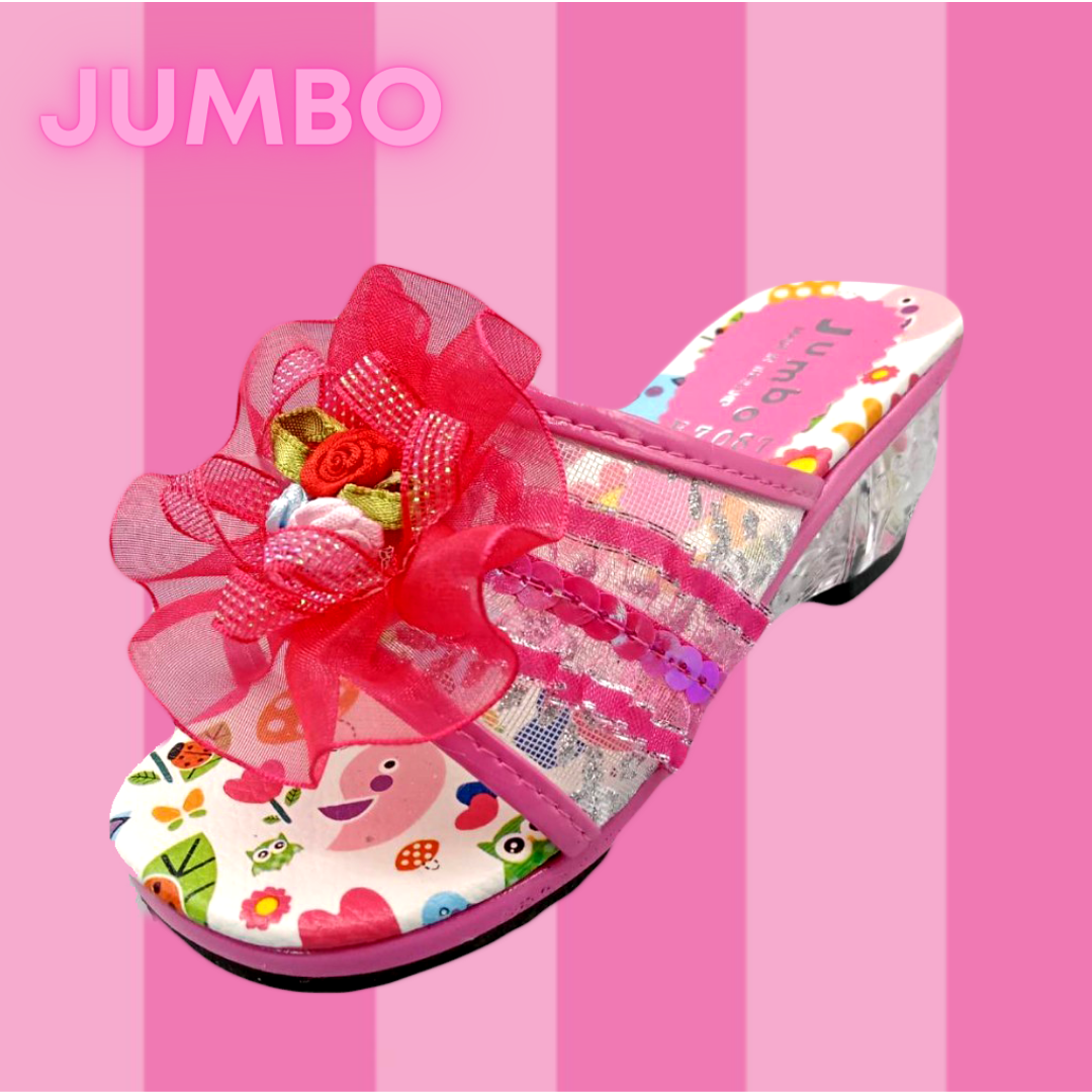SSS Jumbo F7087 22-36 รองเท้าแตะส้นแก้ว รองเท้าแก้วเด็กผู้หญิง รองเท้าเจ้าหญิง (ชมพู)