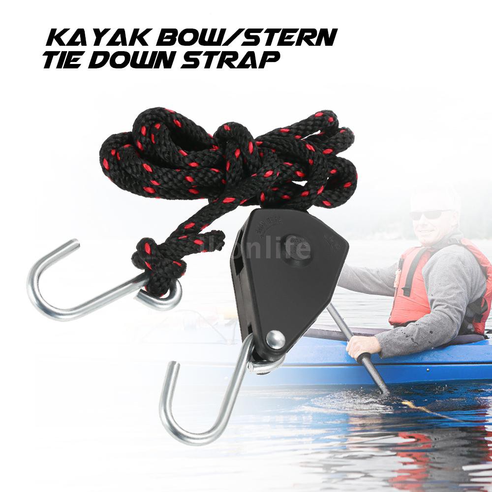 Kayak Canoe Boat Pulley Rope Lock Bow Stern Tie Down Strap Adjustable