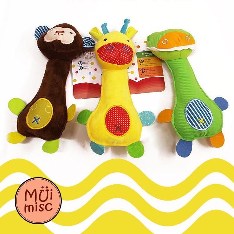 MUIMISC - ตุ๊กตาจับเขย่าแล้วจะมีเสียงกรุ๊งกริ๊ง บีบมีเสียงช่วยเสริมสร้าง และกระตุ้นพัฒนาการ ( Safari Squeeze Me Rattle Toy )