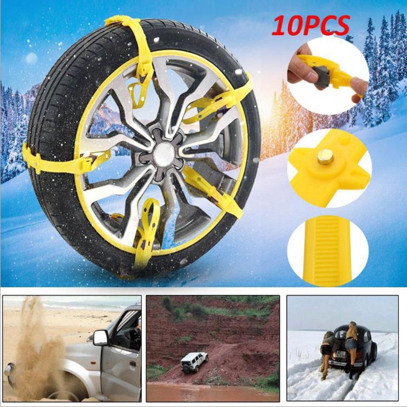10Pcs Universal Car Snow Chains Wheel Tyre Tire Anti-Skid Chains Winter Use TPU Nylon Beef Tendon Off-Road Vehicle