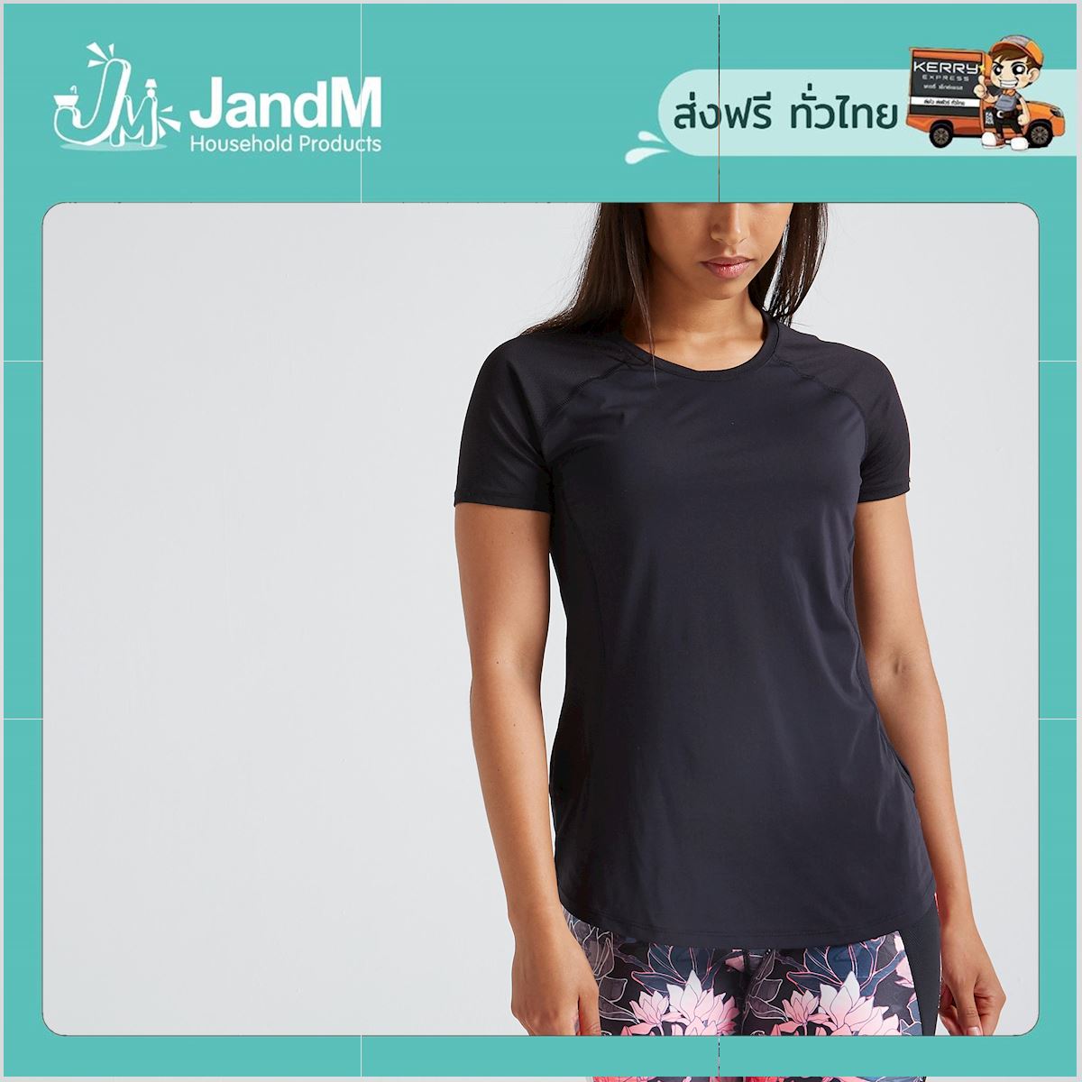 JandM เสื้อยืดผู้หญิงสำหรับใส่ออกกำลังกายแบบคาร์ดิโอรุ่น 500 (สีดำ) ส่งkerry มีเก็บเงินปลายทาง