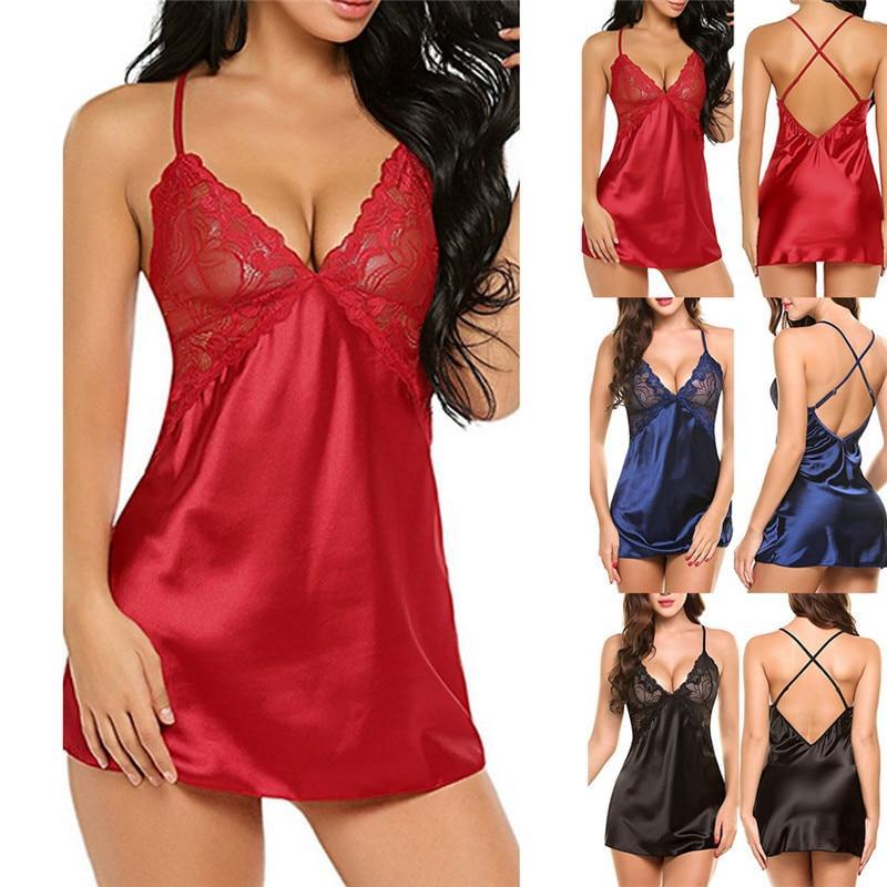 (READY STOCK TH ) Women Sexy Nightwear Plus Size 3XL Lace Nightgown Sleepwear Dress babydoll Sexy red Lingerie Robe sex clothes erotic underwear