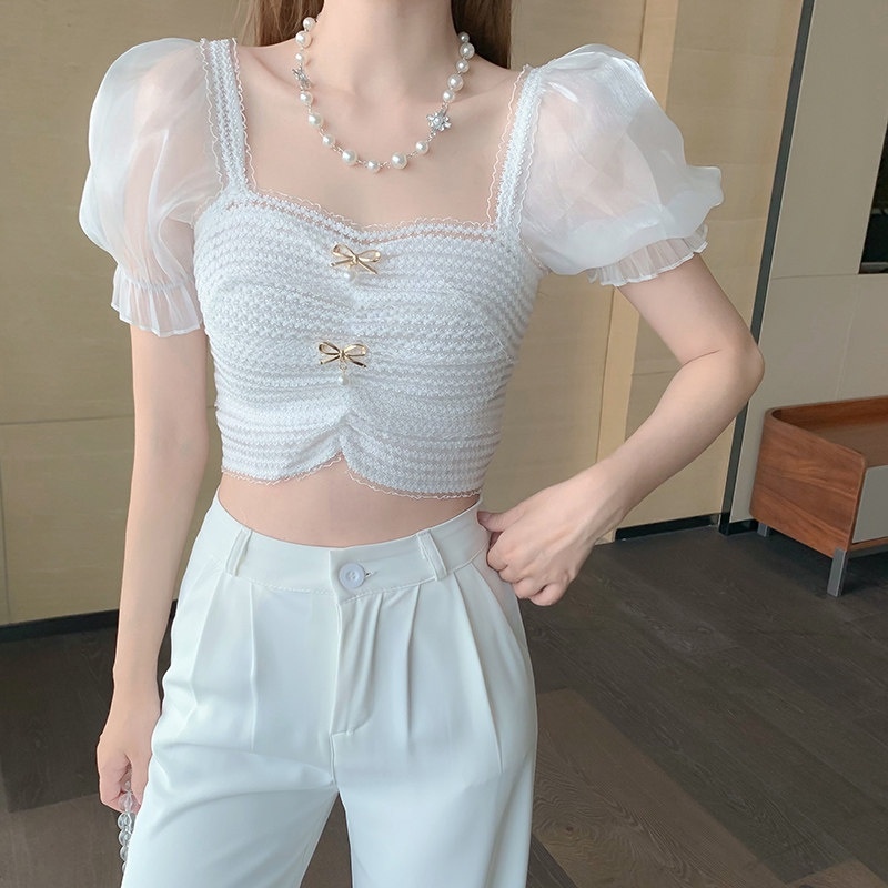 พร้อมส่ง‼️)????NO.196 เสื้อยืดแขนสั้น คอสี่เหลี่ยม