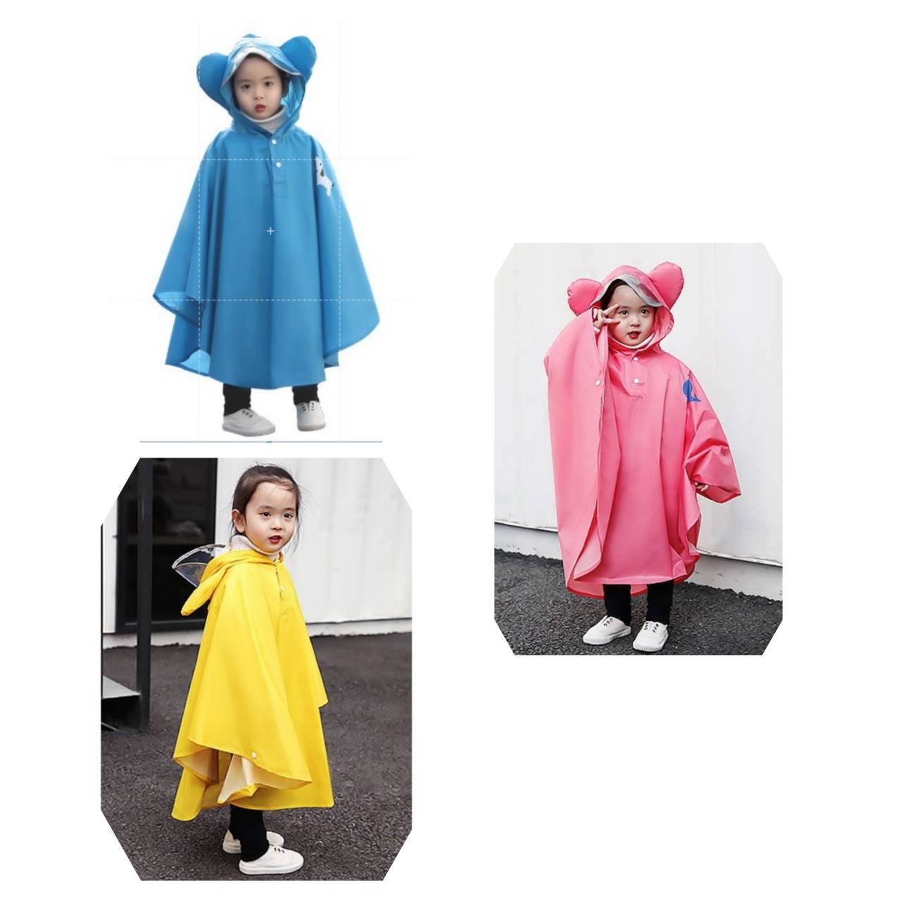 ((แบบคลุม/ใส่ง่าย/มีปีกหมวกกันน้ำหยดใส่หน้า/มีหูน่ารัก)) เสื้อกันฝนเด็ก Raincoat เสื้้อกันฝนแบบคลุม ชุดกันฝนเด็กหญิง  เสื้อกันฝนเด็กผู้ชาย