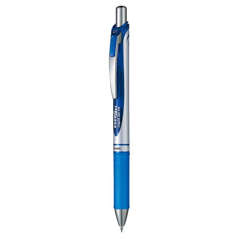Electro48 เพนเทล ปากกาหมึกเจล รุ่น Energel BL77-C ขนาด 0.7 มม. แบบกด ด้ามสีเงิน หมึกเจลสีน้ำเงิน