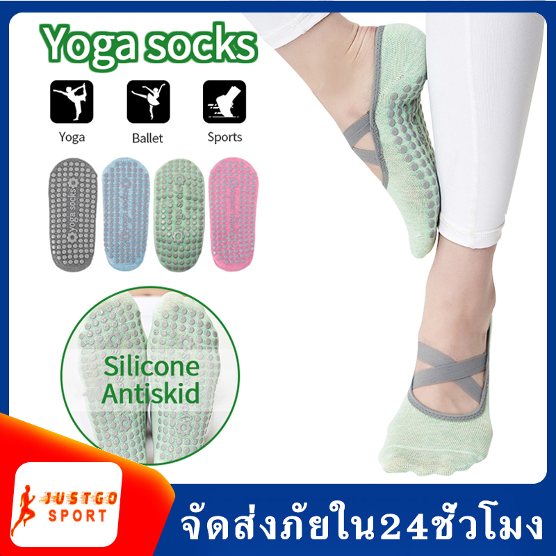 ถุงเท้าโยคะ พิลาทิส ถุงเท้าสำหรับเล่นโยคะ ถุงเท้าเต้นรำฟิตเนสในร่มพิลาทิส มีปุ่มกันลื่นด้านล่าง เปลือยซิลิโคน Backless Home Yoga Socks Non-slip Yoga Sports Socks Cotton 100% SP52