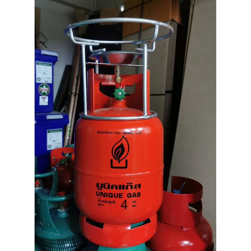 ถังแก๊ส4kg ยูนิคแก๊ส ถังใหม่+โครง+ฝักบัว ไม่มีน้ำแก๊ส ถังแก๊ส4กก.