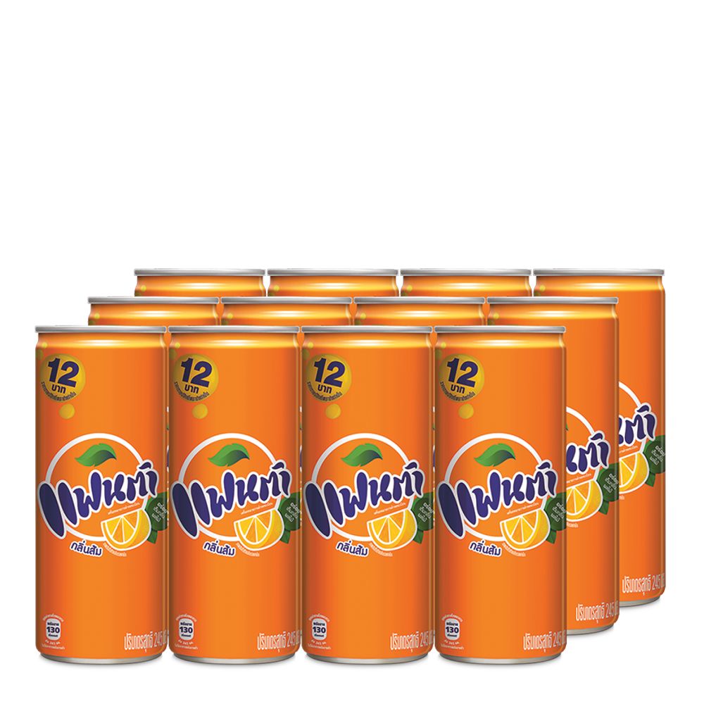 แฟนต้า น้ำส้มสลิมแคน ขนาด 245 มิลลิลิตร แพ็ค x 12 กระป๋อง/Fanta orange juice, slimcan, size 245 ml, pack x 12 cans