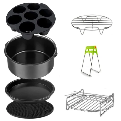 Air Fryer Accessory Set, Suitable for Phillips 5.2-5.8QT, 7-Piece Cake Basket, Pizza Tray, Double Grill
