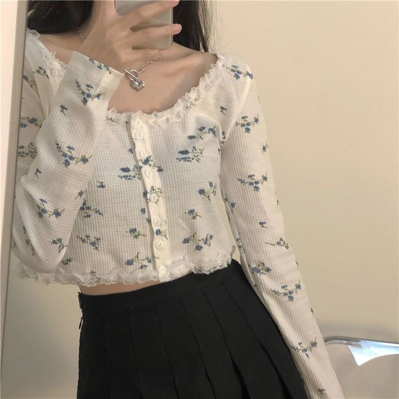 love flower เสื้อยืดแขนยาว พิมพ์ลายลูกไม้ ดอกไม้ เข้ารูป เข้ากับทุกการ ...